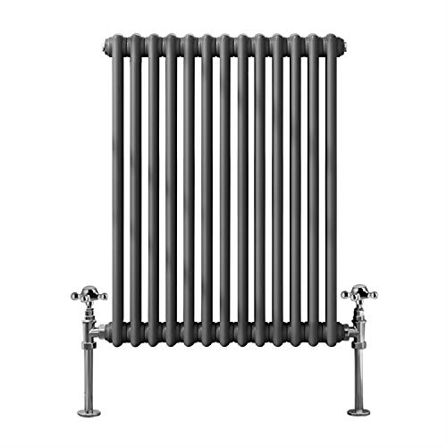 Warmehaus - Traditional Cast Iron Style Anthracite Triple Column Horizontal Radiator 600 x 605mm - Perfect for Bathrooms, Kitchen, Living Room
