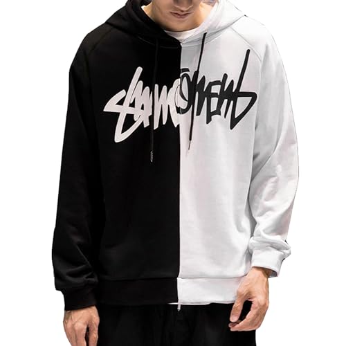 Sweat à capuche homme bicolore en coton doux imprimé patchwork lettre