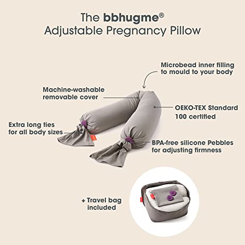 Bbhugme Adjustable Pregnancy Pillow – Full Body Support For Side Sleeping - Adjustable Firmness And Shape - Supports Back, Legs, Belly, Hips For Pregnant Women - Removable Cover - Stone #TOP3