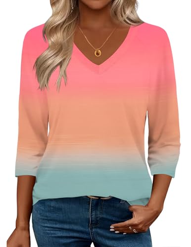 Image of Zeagoo 3 /4 Length Sleeve Womens Tops Casual V Neck Shirts Soft Basic Tees Business Work Blouses