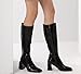 feetquake Women's Knee High Boots Block Metal Heel Square Toe Side Zipper Soft Black Patent PU Leather Classic Fashion Dress Long Boots 8.5M