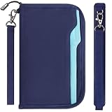 ZOPPEN Passport Holder Family Women/Men, Travel Wallet RFID Passport Wallet Travel Essentials Documents Organizer Zipper Case with Removable Wristlet Strap, Royal Blue