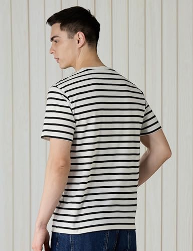 Image of Amazon Brand - Symbol Men Cotton Rich Relaxed Fit Striped Tshirt | Half Sleeves | Available in Plus Size