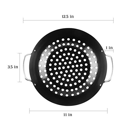 Mydracas Round Grill Wok with Handle for Green Egg Veggie Basket BBQ Accessory Barbecue Tools for M/L/XL Green Egg Accessories for StriFry,Shrimp,Meat&Vegetable Outdoor Camping Cookware - Thumbnail 2