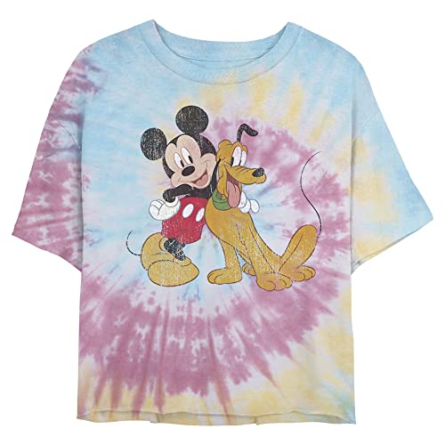 Disney Characters Mickey and Pluto Women's Fast Fashion Short Sleeve Tee Shirt, BLU/PNK/LY, X-Large