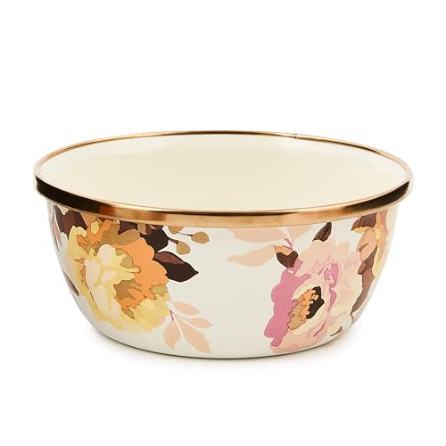 Enamel Pinch Bowl, small 1.5-cup capacity, Wild Rose White