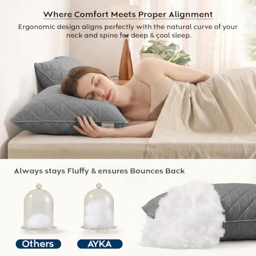Image of AYKA Quilted Pillow for Sleeping | Super Soft & Fluffy Bed Pillow | 100% Virgin Microfiber Filling | Ergonomic Neck Support | Breathable | Ideal for All Type of Sleepers | 17 x 20 Inch | Pack of 4