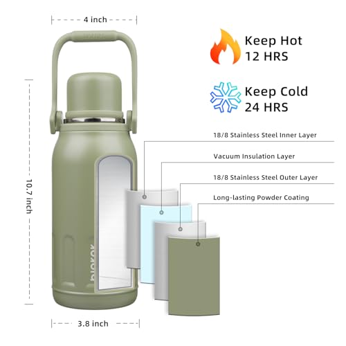Image of BJPKPK Stainless Steel Insulated Bottle with Handle & Strap, 40oz