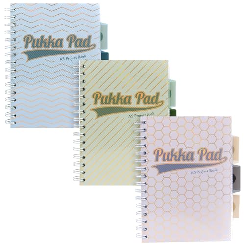Pukka Pad Haze A5 Project Book Pack of 3 Wirebound Notebooks with 5 Repositionable Dividers with Storage Pockets and Tabs for Organisation and Personalisation 200 Pages 100 Sheets of 80GSM Paper