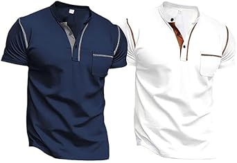 Camiseta masculina Henley manga curta casual pulôver verão leve camiseta com botão