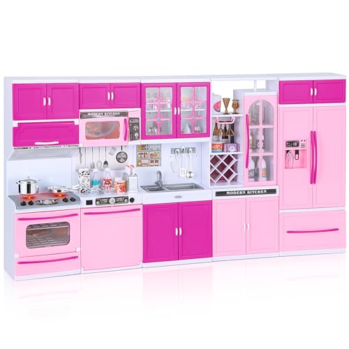 Mastom Kitchen Playset For Girls, Play Kitchen Toys For Dolls With Realistic Lights & Sounds, 56Pcs Kids Pretend Play Kitchen Toy Accessories, Gifts For Toddlers Girls 3 4 5 6 Year Old
