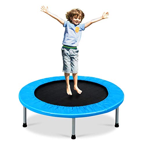 Giantex Mini Fitness Trampoline for Adults and Kids, 38 Inch Rebounder Trampoline, with Padding & Springs Elastic Safe for Indoor Outdoor Exercise Workout, Foldable Exercise Trampoline (Blue)
