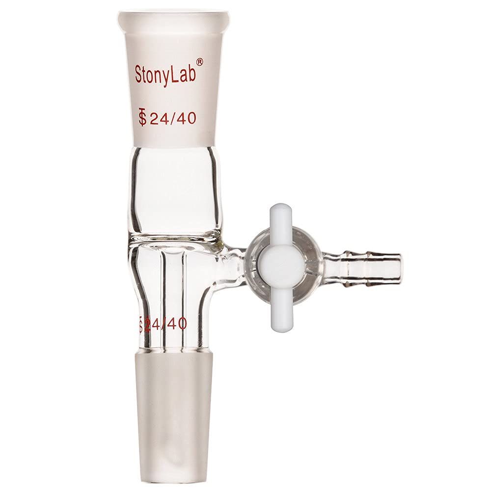 stonylabBorosilicate Glass Vacuum Flow Control Adapter with Standard 24/40 Joint and Side PTFE Stopcock for Lab Supply
