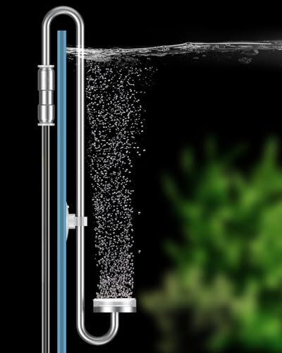 Pawfly Aquarium CO2 Diffuser, Aquarium Stainless Steel CO2 Diffuser with Built-in Check Valve and Suction Cups for Aquarium Plants, Fish Tank Atomizer with Improved Ceramic Disc