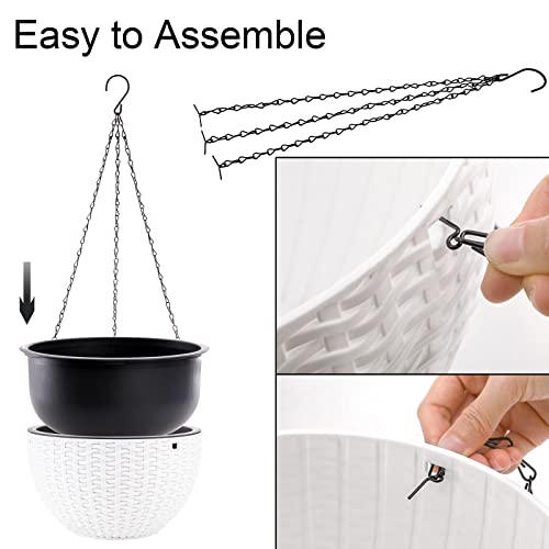 Foraineam 10.2 Inch Dual-Pots Design Hanging Basket Planters Self-Watering Indoor Outdoor Hanging Flower Plant Pot With Drainer And Chain (White) #TOP1