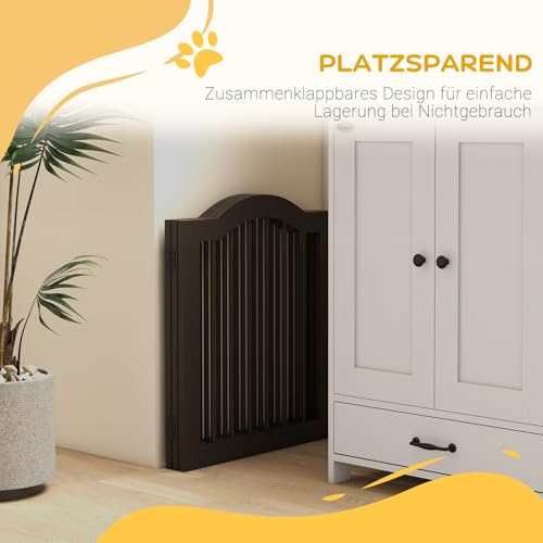 PawHut Absperrgitter Hund 3-teilig, 154,5 x 61 cm Faltbar Hundegitter mit Tür, Türschutzgitter mit 2 Stützfüßen, Freistehend Treppengitter für Küche, Flur, Kaffee