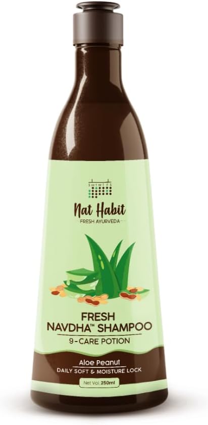 Nat Habit Aloe Peanut Navdha Shampoo - Natural Cleanser for Women & Men, Locks Intense Moisture, Renders Sheen, For Daily Hair Softness, 250ml