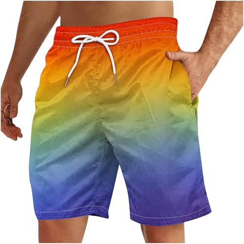 Men Tropical Holiday Shorts with Pockets Elastic Waist Rainbow Swimtruncks Casual Summer Boardshorts 2025 Beach Wear