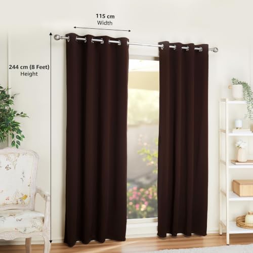 Image of Amazon Brand - Solimo Polyester 100% Blackout Plain Window Curtains|100% Room Darkening| 8 Feet |Set of 2| Plain Design | Blackout|for Living Room Kids Room and Bedroom | Color- Dark Brown