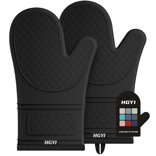 Silicone Oven Mitts, Heat Resistant Oven Gloves with Quilted Liner, Waterproof & Non-Slip Kitchen Mittens for Baking Cooking BBQ, 500°F, 12.5