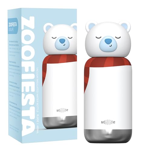 Utillife Insulated Stainless Steel Tumbler with Detachable Soft Animal Head,Leakproof BPA-Free,15.2oz Kids Water Bottle with Straw for School and...