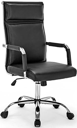 GTPOFFICE Desk Chair Ribbed Conference Office Chair Modern Swivel Leather High Back Ergonomic Adjustable Chair with Arms (Black)