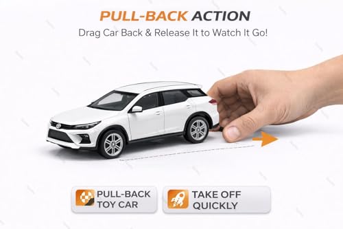 Image of 1:36 Scale Fortuner Toy Car - Toyota Die-Cast Mini Metal Pull Back SUV with Openable Doors, Lights & Music - Alloy Model Vehicle for Kids, Boys & Collectors【White】