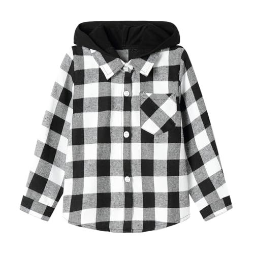 Mud Kingdom Boys Flannel Plaid Shirt with Hood Button Front Long Sleeve Casual Tops