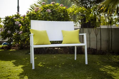 Image of Amazon Brand - Solimo Rattan and Wicker 2 Seater Garden Bench | Durable Outdoor Park Bench for Balcony Patio Terrace, Living Room | Ideal Indoor and Outdoor Seating Furniture (White)