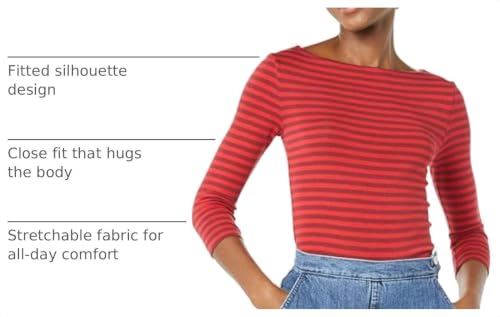 Image of Amazon Essentials Women's Slim-Fit 3 /4 Sleeve Boat Neck Tops Cotton Modal T-Shirt