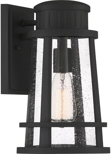 Quoizel Dunham Outdoor Wall Lantern, 13 Inch 1-Light Earth Black Vintage Wall Sconce, Classic Wall Light with Clear Seeded Glass, 100W, Outside Lights for Patio, Porch, Garage or Yard