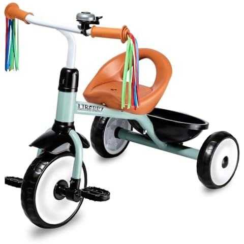 Liberry Toddler Tricycle Age 2 3 4 Years Old, Kids Trike with Bell, Back Basket and Removable Pedal, 3 Wheel Bike Birthday Toys Gift for Boys Girls, Dark Green Cover