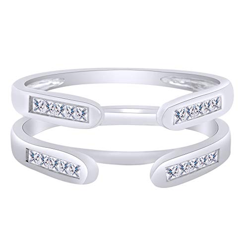 AFFY Sterling Silver Cathedral Channel Set Princess Cut Enhancer Ring Guard with Cubic Zirconia (0.80 Ct.) Size - 8