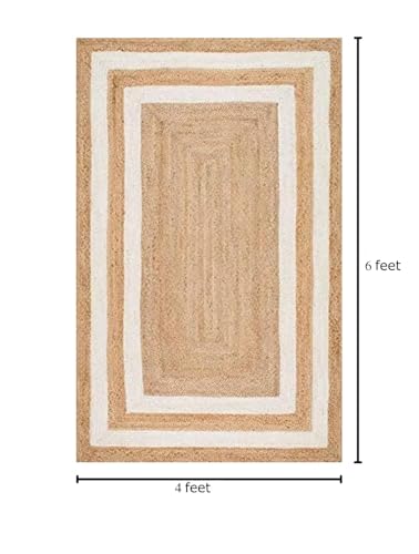Image of Jute Braided Natural Hand Woven & Reversible Rug for Living Room Kitchen Entryway, Farmhouse Rustic Burlap Carpet Floor Mat (Whitejute, 4X6-feet)