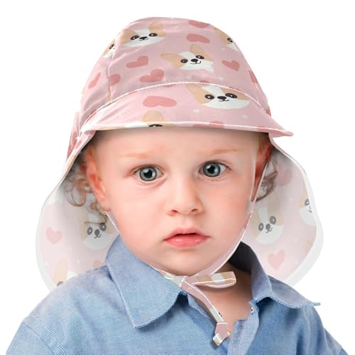 Infant Sun Hat Baby Boys Beach Caps Baby Girls Sun Protection Adjustable Traveling Swim Hat Happy Heart Cartoon Dog Pink2