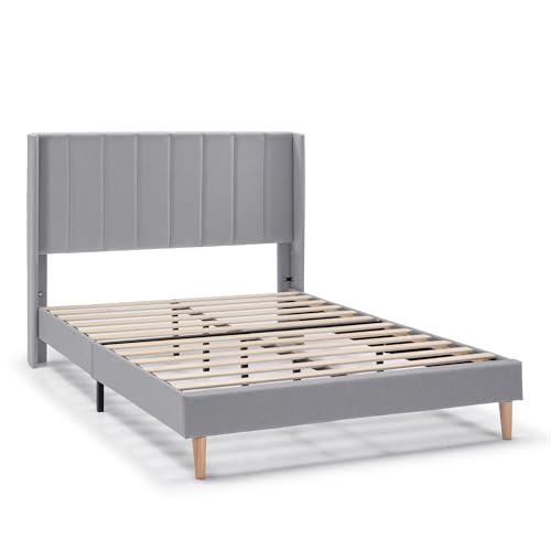 Homn Living Estructura De Cama Tapizada Noelia De 30 Cm, Base Para Colchón 150x190 Cm, Somier De Láminas De Madera, Montaje Sencillo, Gris Claro