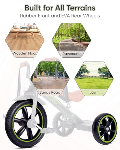 RIDYEE Toddler Tricycle for 2 to 5 Years, Tricycle for 3 Years with Front Light, Rubber Front Wheel, Soft Handlebar with Streamers, Adjustable Seat, Grey — view 5