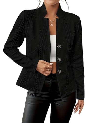 Women's Textured Casual Blazers Business Single Breasted Long Sleeve Work Office Suit Jackets
