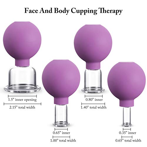 Image of BBTO 4 Pieces Glass Cupping Set Glass Silicone Cupping Cups Massage Vacuum Suction Cupping Cups for Body Face Leg Arm Back Shoulder Muscle and Joint Pain (Purple)
