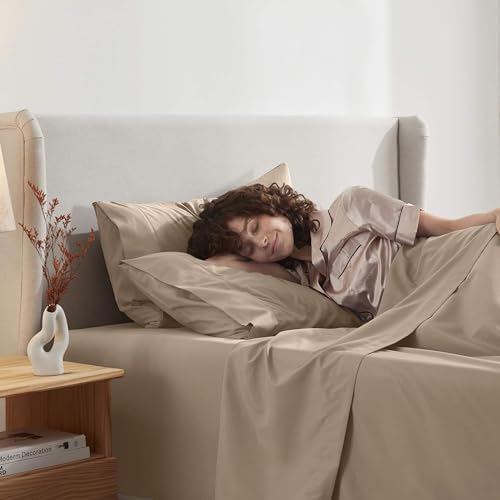 Image of Nestl Twin Bed Sheet Set - Taupe - 3-Piece Deep Pocket | Instantly Soft, Night-One Ready (No Wash Required). Fits 16-Inch Deep Pockets, 360-Degree Elastic Grip