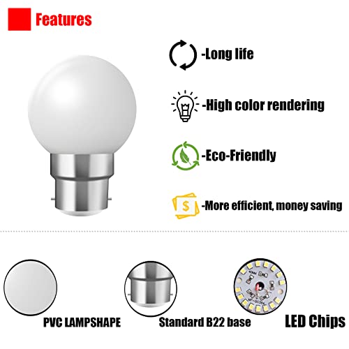 HUAMu B22 Bayonet LED Light Bulbs,2W G45 Golf Ball Mini Globe Bulb, Cool White 6500K - Image 3