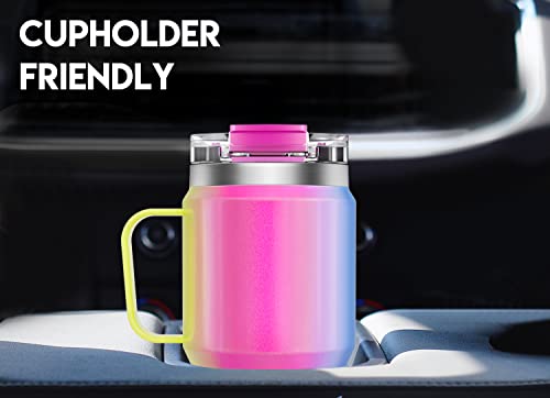 Meoky 24Oz Travel Mug, Triple Insulated Stainless Steel Tumbler With Handle And 2-In-1 Straw And Sip Lid, 100% Leak Proof, Keeps Cold For 24 Hours Or Hot For 8 Hours, Cupholder Friendly (Carnival) #TOP5