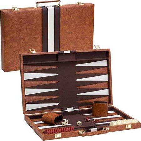 14.75" Recreational Board Game Vinyl Backgammon Set - Brown & White