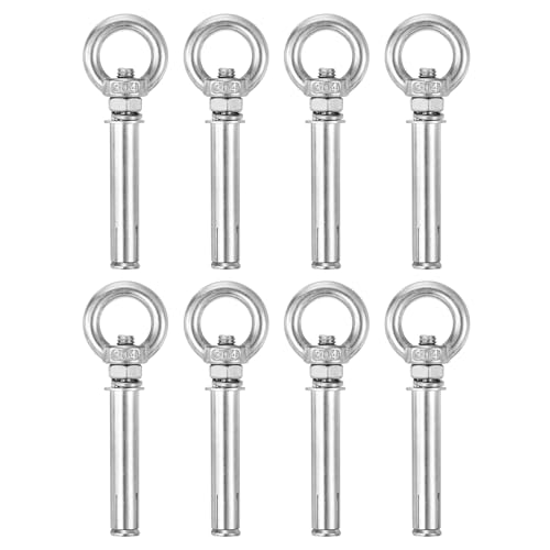 Image of uxcell Ring Lifting Expansion Eyebolt, 8pcs M8x80mm 304 Stainless Steel Expansion Screw with Eye Ring for Concrete Brick Wall