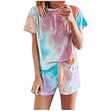 TUDUZ Damen kurzs und Top Sets Sommer Strand Zweiteiler Neckholder Beachwear Chiffon Crop Tops(M,Mehrfarbig)