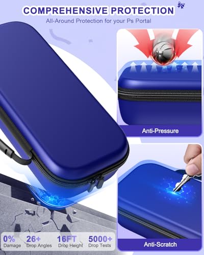 Image of FYOUNG Accessories Kit for PlayStation Portal, Carrying Case Bundle and Magnetic Portable Charger for PS5 Portal with Protective Case, 2 Screen Protectors, Wired Headphone, 8 Thumb Grips (Blue)