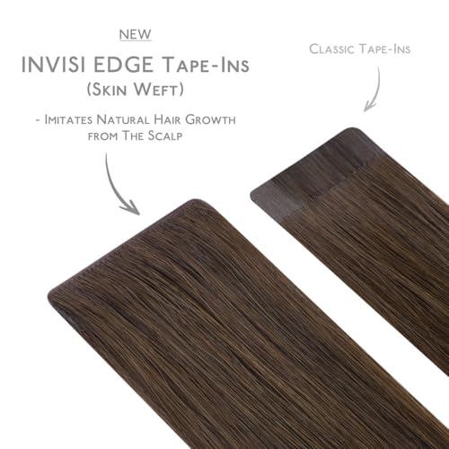 Image of WENNALIFE Invisi Edge Tape in Hair Extensions Human Hair,#4,14 Inch | 14 Inch 50g 20pcs Chocolate Brown Invisi Remy Hair tensions Natural Seamless Injected Tape Ins Straight
