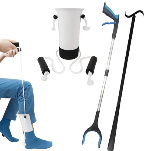 3PCS Hip Kit, Knee Replacement Kit, Portable Mobility Tools, With Reacher Grabber, Sock Aid and Shoe Stick for Knee or Back Surgery Recovery