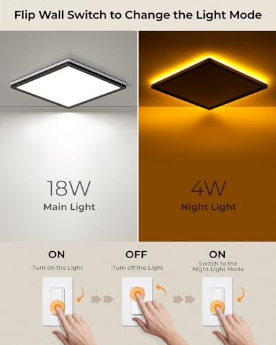 Image of BLNAN LED Flat Ceiling Light, 18 W Ceiling Light with 2000 K Night Light, 1800 lm, Warm Neutral, Cold White, 3000 K / 4000 K / 5000 K, Panel for Hallway, Bedroom, Kitchen, Balcony, Basement, Office