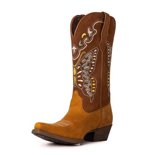 Palitutu Cowboy Boots for Women Western Mid Calf Embroidered Cowgirl Boot Country Full Cowhide Leather Boot MWB6016-6.5B by Palitutu - Used condition - US$81.15